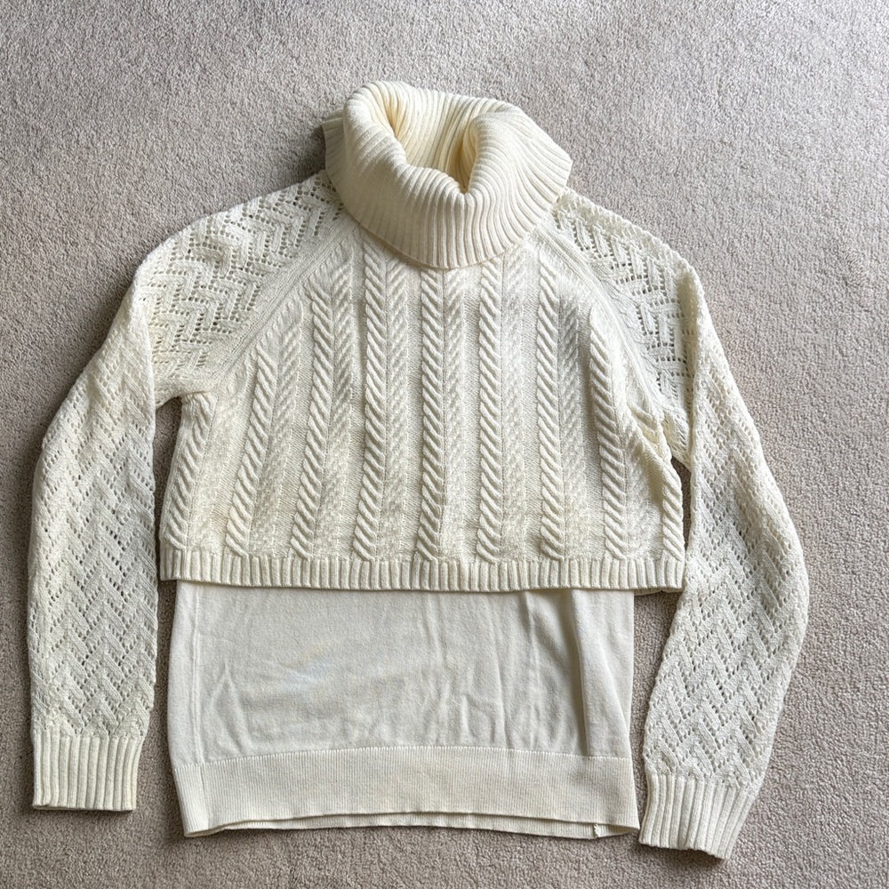 Vince Camuto Cream Cable-Knit Turtleneck Sweater Size Small